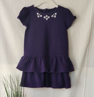 Gymboree Little Girls Deep Purple Textured Dress w/Jeweled Neckline Size 4T